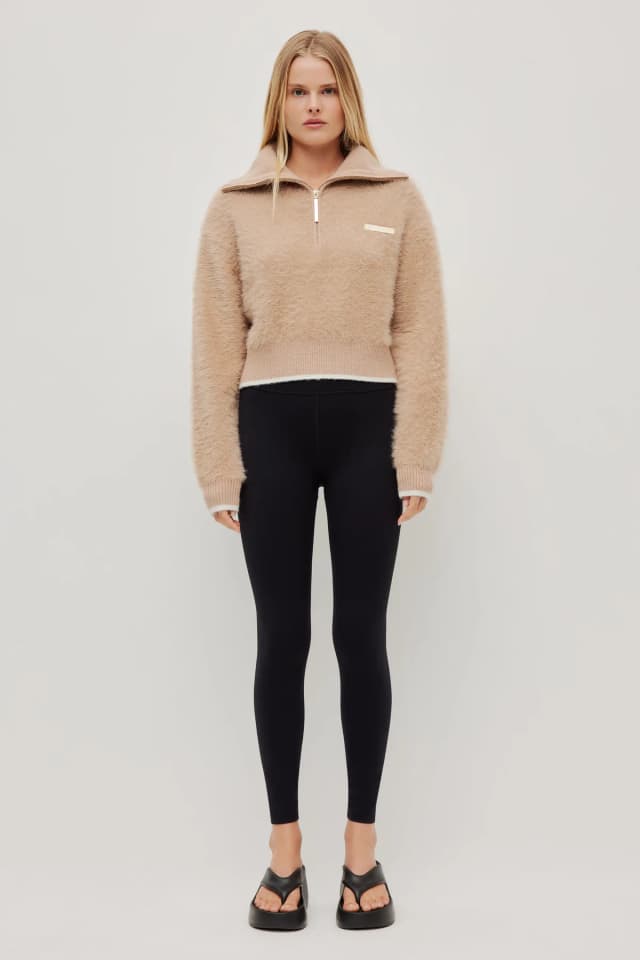Athletica Fluffy 1/4 Zip Jumper in NOUGAT, image 1 of 1 from Aje