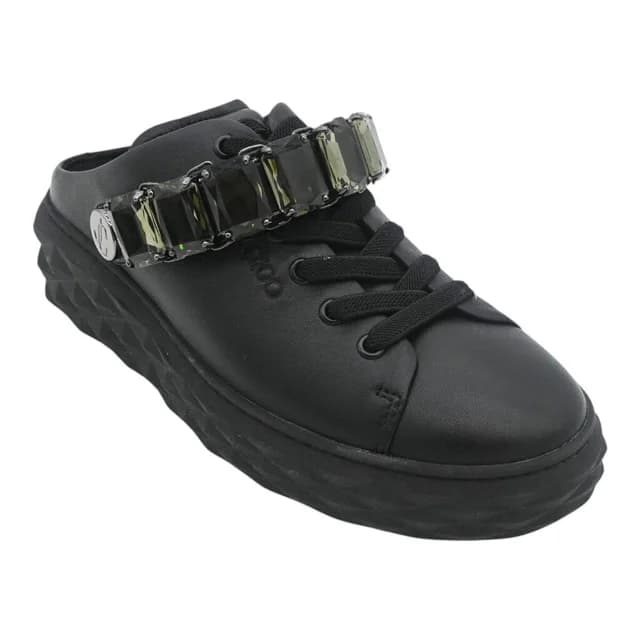 Jimmy Choo Black Leather Crystal Embellished Platform Low-Top Sneakers in Black Leather from Clotheshorse Anonymous, photo 1 of 1