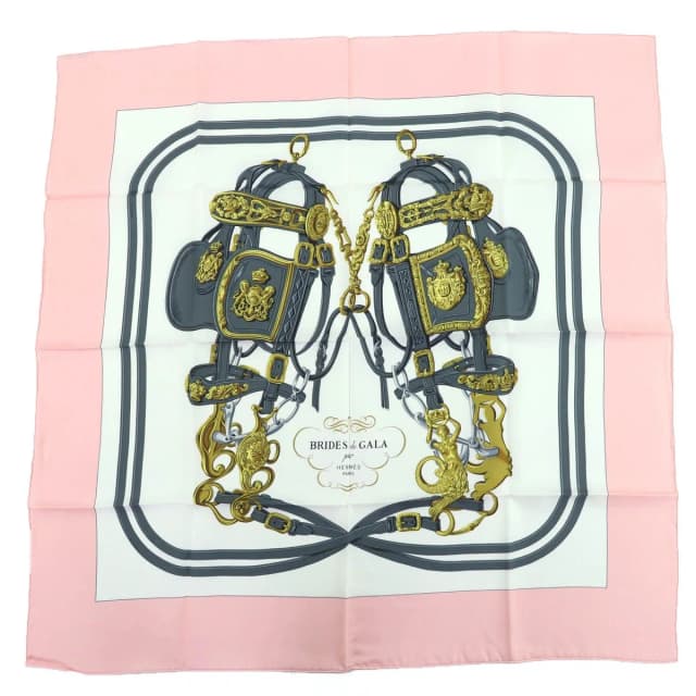 Hermès Carre 90 Brides de Gala Ceremony Bridle Silk Large Scarf Pink in Pink Silk from The Reluxe, photo 1 of 1