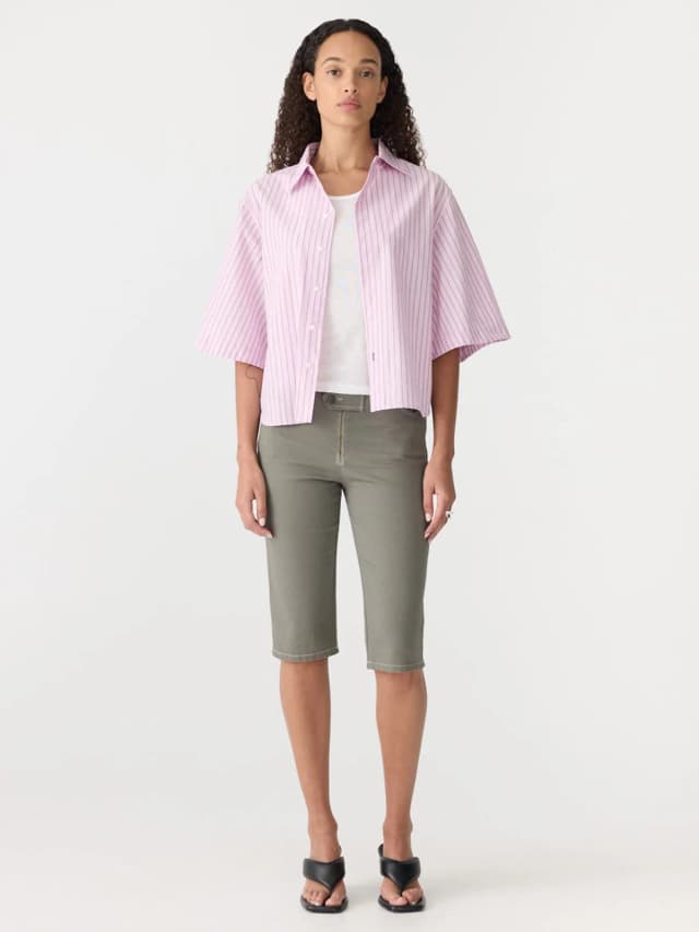 Bassike Soft Pink Stripe Short Sleeve Shirt, image 1 of 1 from bassike