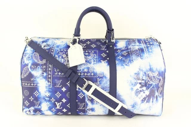 Louis Vuitton Blue Leather Bandana Keepall Bandouliere 55 Duffle in Blue Leather from Bagriculture, photo 1 of 1