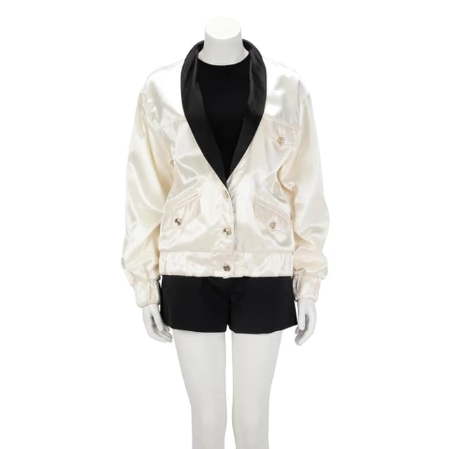 Chanel Bomber Jacket FR 36 in Cream & Black Satin from Blue Spinach, photo 1 of 1