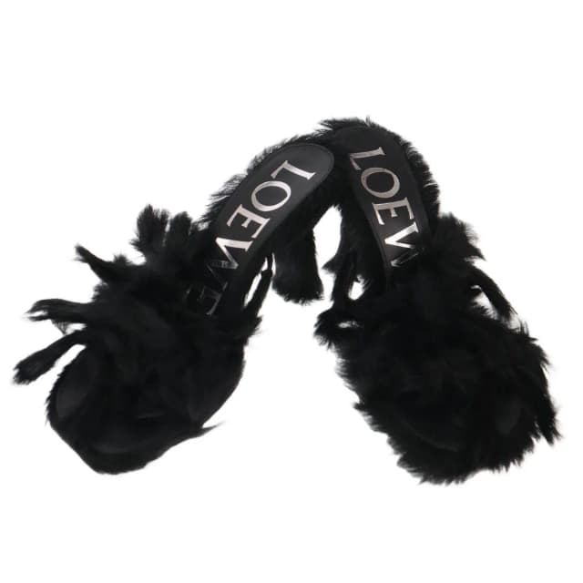 Loewe Fur Sandals Black in Black from The Reluxe, photo 1 of 1