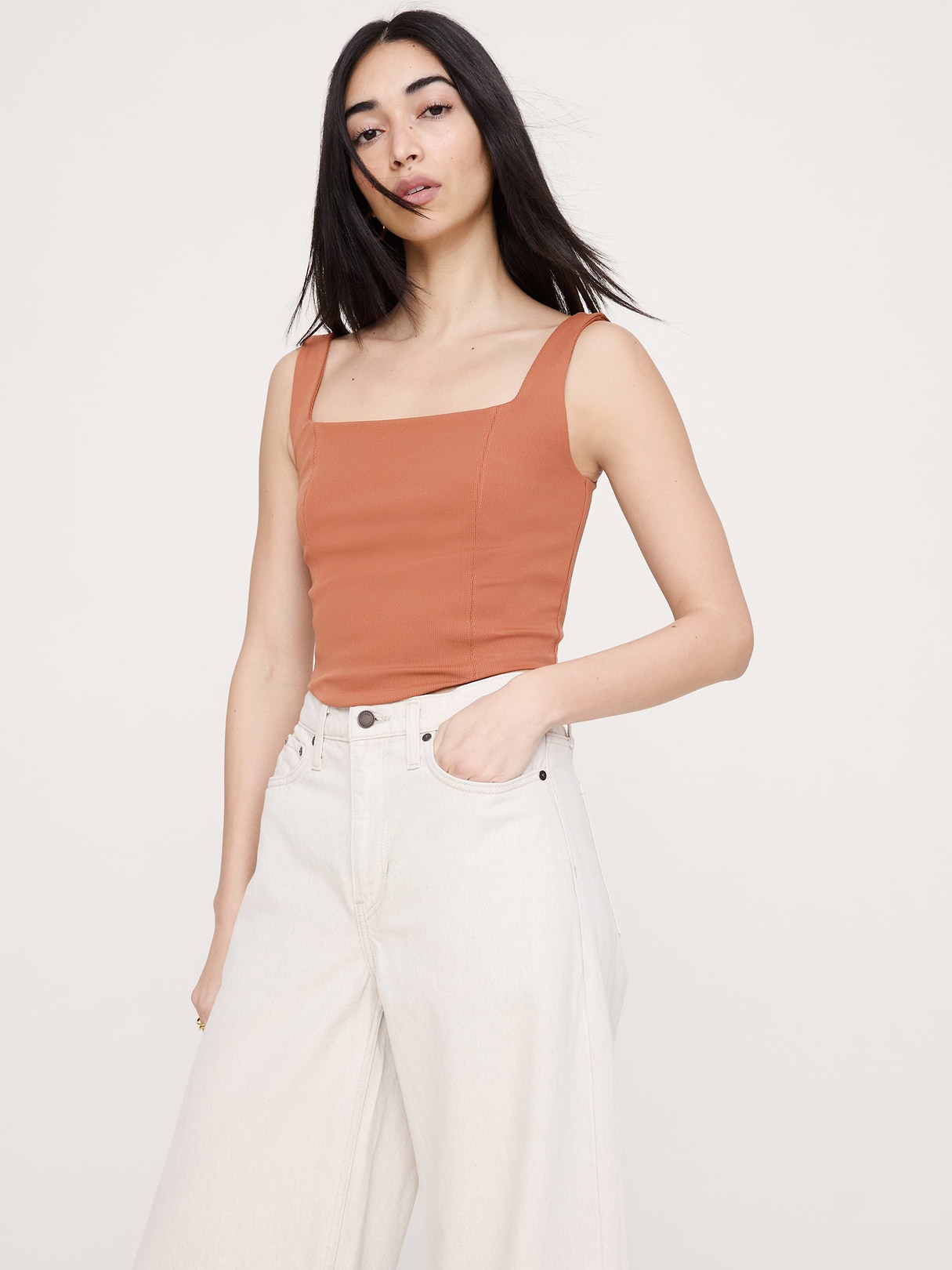 Sculpted-Stretch Corset Tank in Sierra Clay Brown, image 1 of 1 from Banana Republic (Canada)