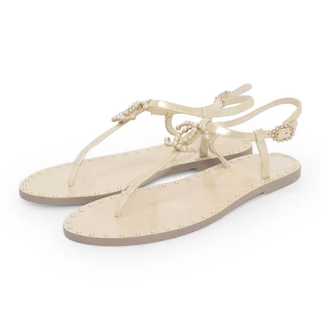 Chanel Pearl CC Thong Sandals 37 in Iridescent from Blue Spinach, photo 1 of 1