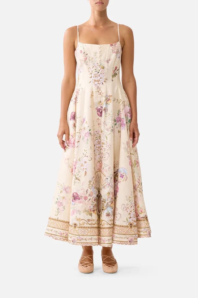 Camilla eBoutique CORSET DRESS WITH LONG FLARED SKIRT ADORNED IN ARANJUEZ, image 1 of 1 from CAMILLA