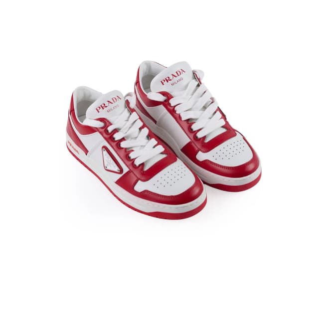 Prada Red and White Downtown Sneakers Womens 35 in White Leather from The Purse Affair, photo 1 of 1