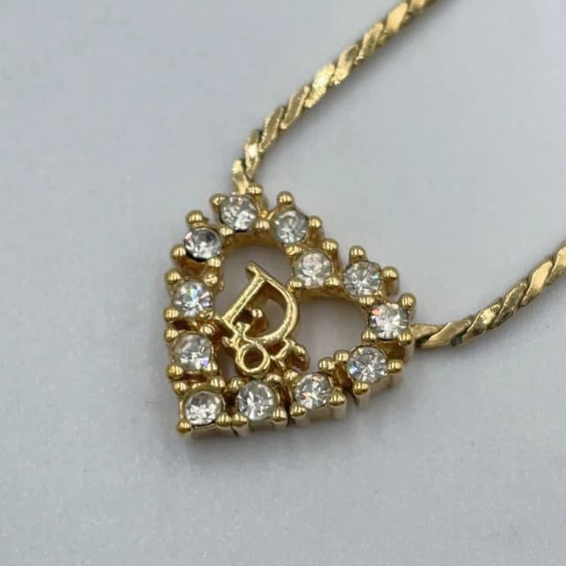 Dior Rhinestone Heart CD Logo Color Stone Clear Gold Necklace in Gold from The Reluxe, photo 1 of 1