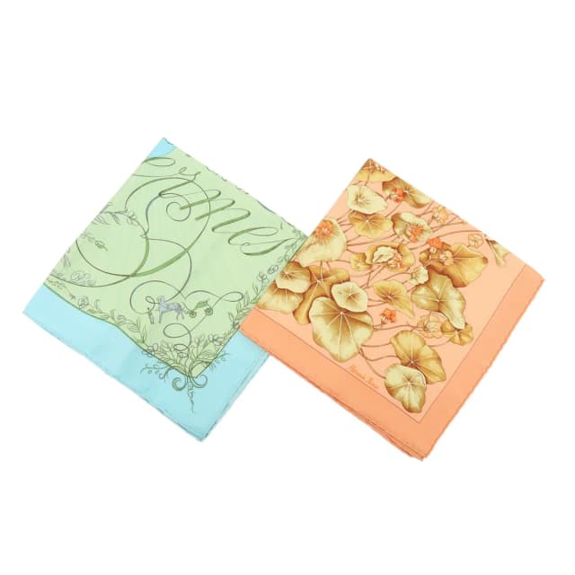 Hermès Les Capucines & Effluves Pocket Square Scarves in Silk from Blue Spinach, photo 1 of 1
