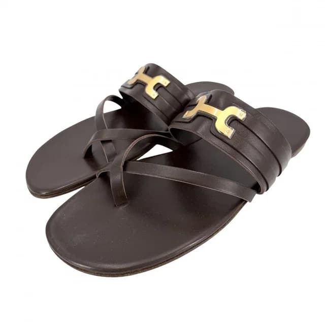 Hermès Sandals Flat Shoes Leather Brown Gold Spring Summer 41.5 in Brown Leather from The Reluxe, photo 1 of 1