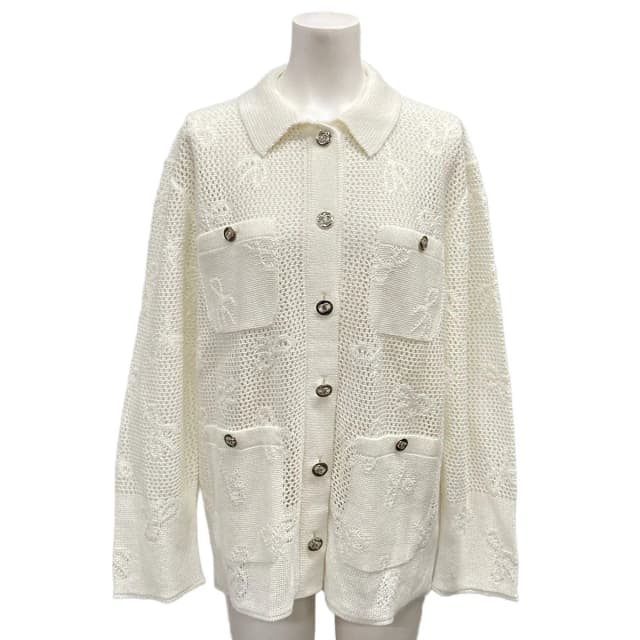 Chanel Jacket M Ivory Autumn Items Mesh Rhinestone in White from The Reluxe, photo 1 of 1