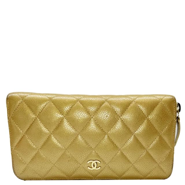 Chanel CC Quilted Leather Zip Around Wallet Metallic Gold in Gold Leather from Dallas Designer Handbags, photo 1 of 1