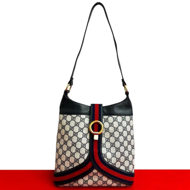 Gucci Vintage Sherry Shoulder Bag Navy- X Red in Red Leather from The Reluxe, photo 1 of 1