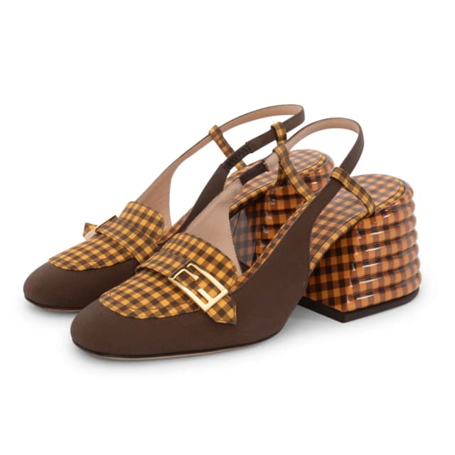Fendi Check Promenade Slingback Loafers 36 in Brown & Yellow from Blue Spinach, photo 1 of 1