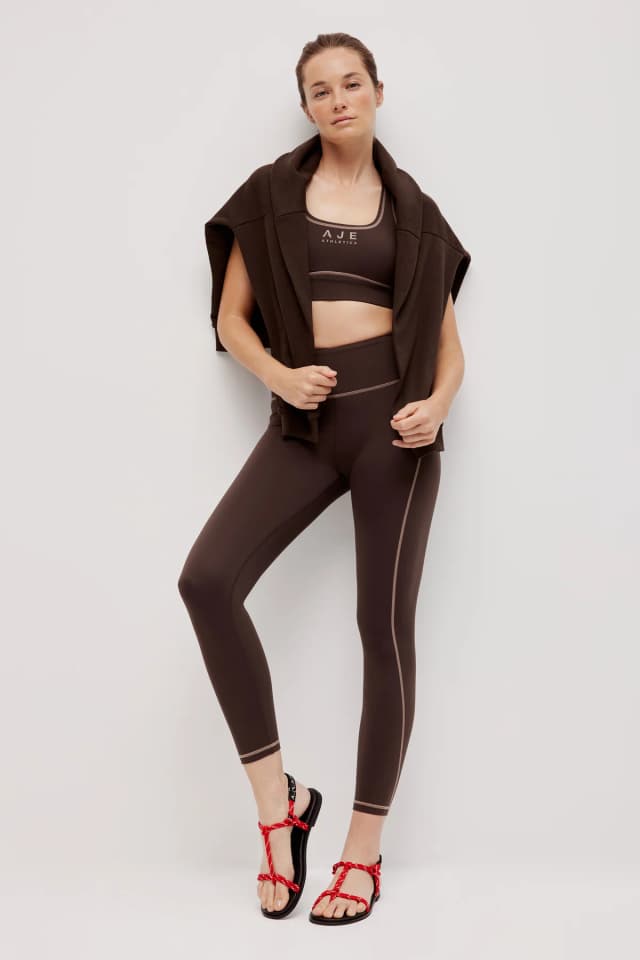 Athletica Contrast Sports Bra 330 in CHOCOLATE, image 1 of 1 from Aje