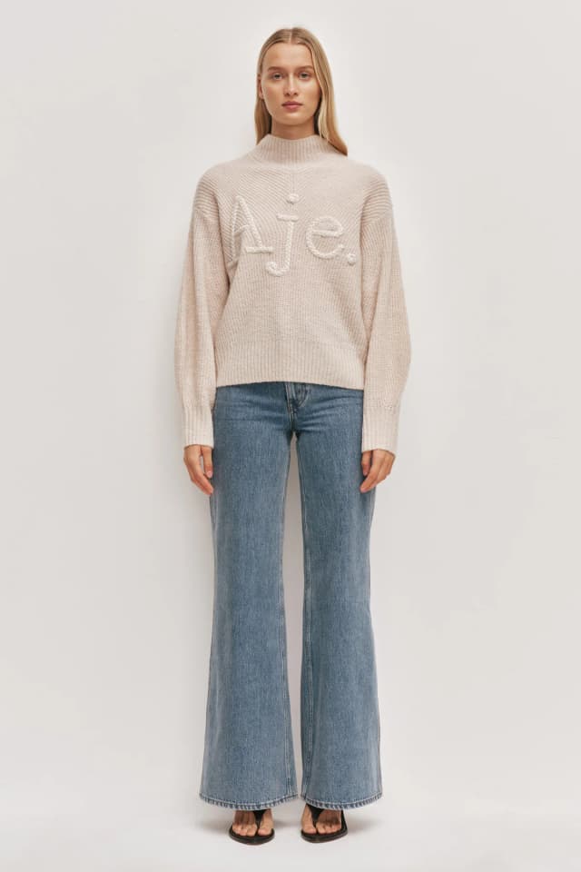AJE Cassandre Logo Jumper in SANDSTONE/STONE, image 1 of 1 from Aje