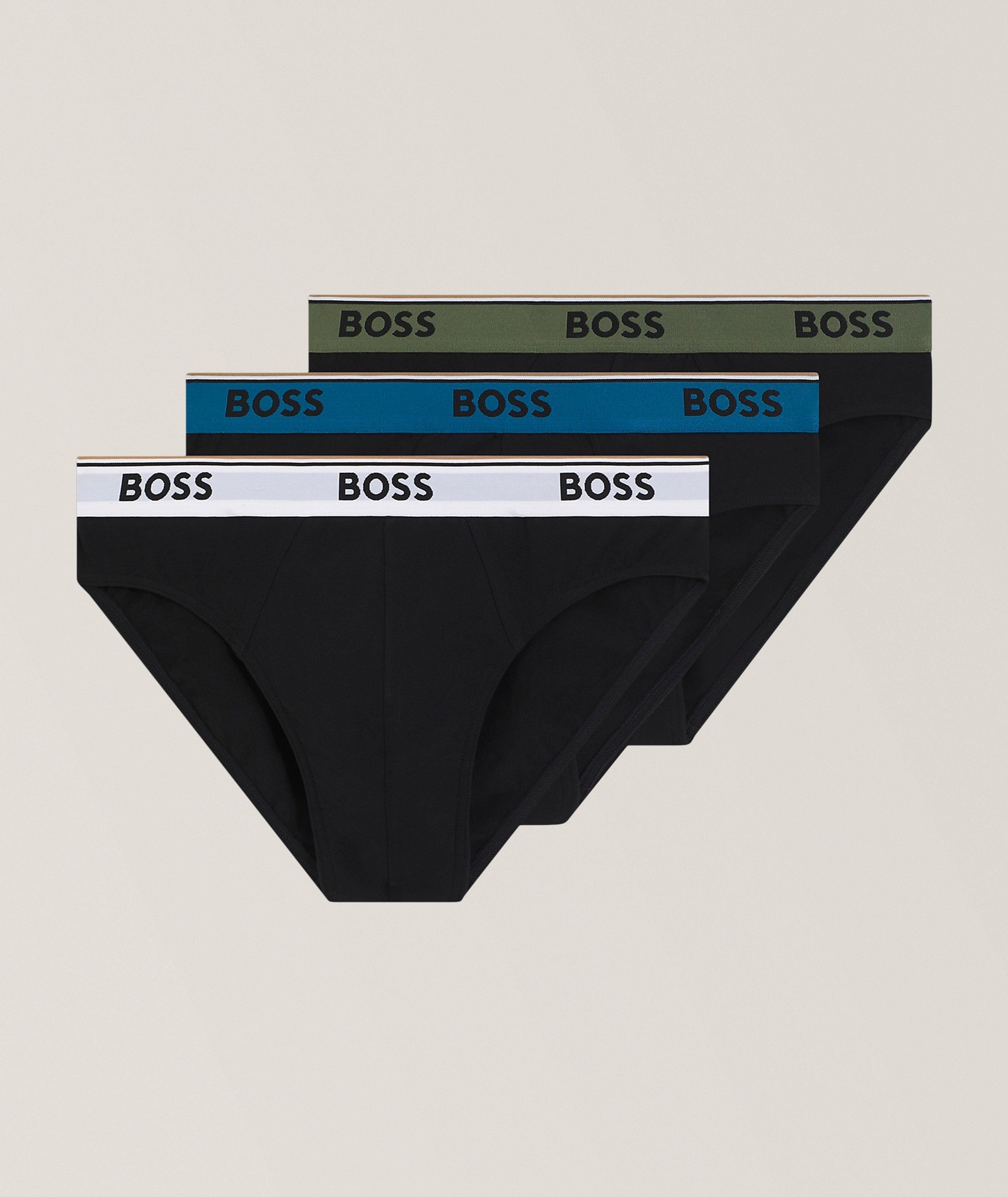 BOSS Three-Pack Logo Waist Stretch-Cotton Briefs in Black 95% cotton, 5% elastane, image 1 of 1 from Harry Rosen
