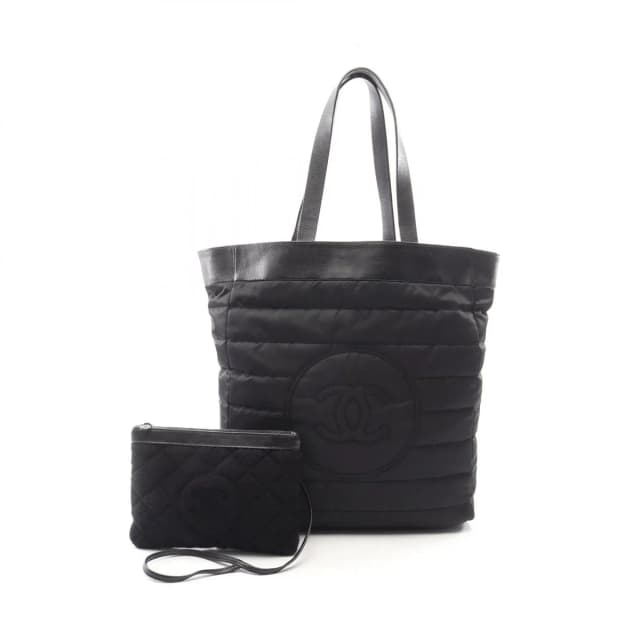 Chanel Tote Bag CC Logo Reversible Black Nylon Leather in Black Nylon from The Reluxe, photo 1 of 1