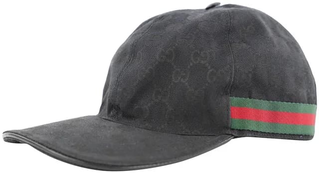 Gucci Size L Black Monogram GG Sherry Web Baseball Cap Hat in Black Canvas from Bagriculture, photo 1 of 1