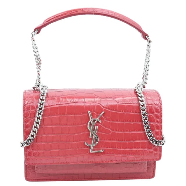 Saint Laurent Monogram Sunset Crocodile Embossed Leather Crossbody Bag Red in Red Crocodile from Dallas Designer Handbags, photo 1 of 1