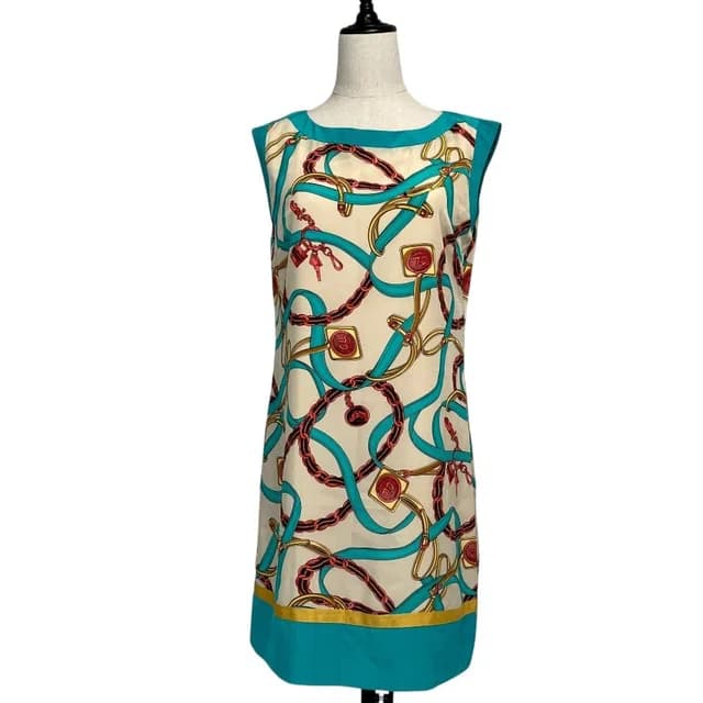 Celine Phoebe Philo Era Scarf Pattern Sleeveless Dress 38 Beige Light Blue in Beige from The Reluxe, photo 1 of 1