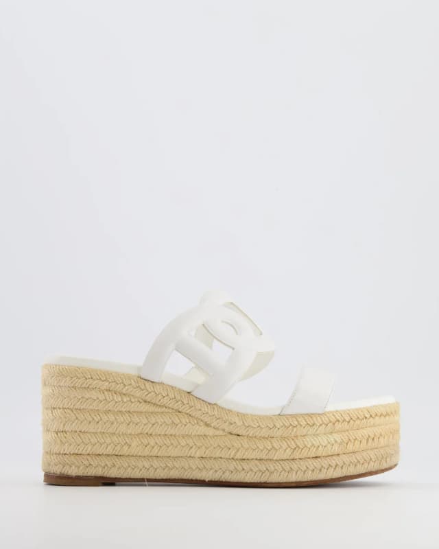 Hermès White Leather Ithea 30 Wedge Espadrilles Size EU 38 in White Leather from Sellier, photo 1 of 1