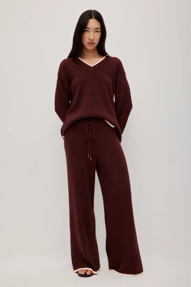 Athletica V-Neck Knit Jumper in OXBLOOD, image 1 of 1 from Aje