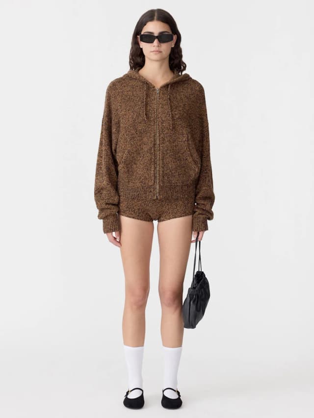Bassike Melange Zip Up Hooded Knit, image 1 of 1 from bassike