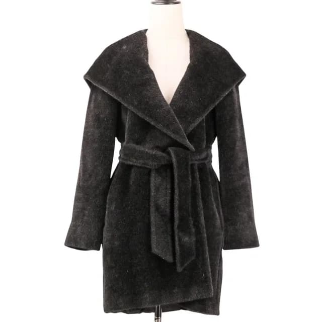 Max Mara Alpaca Shaggy Hoodie Belted Coat Gown 38 Black in Black from The Reluxe, photo 1 of 1