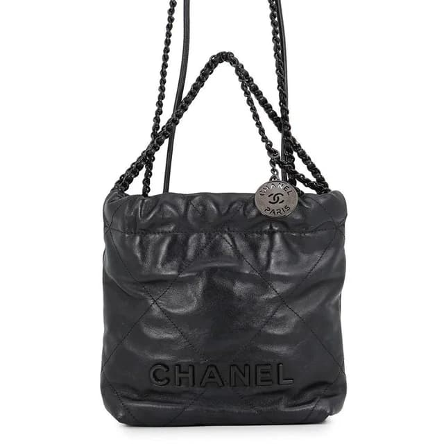 Chanel Handbag 22 Mini CC Logo Shiny Calfskin 2-Way Shoulder Black in Black Calfskin from The Reluxe, photo 1 of 1