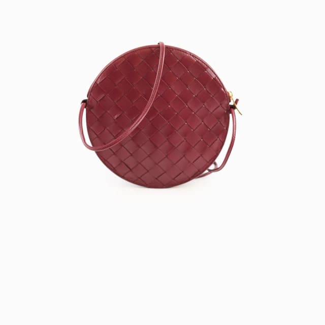 Bottega Veneta Round Intrecciato Crossbody Burgundy in Burgundy Woven leather from The Purse Affair, photo 1 of 1