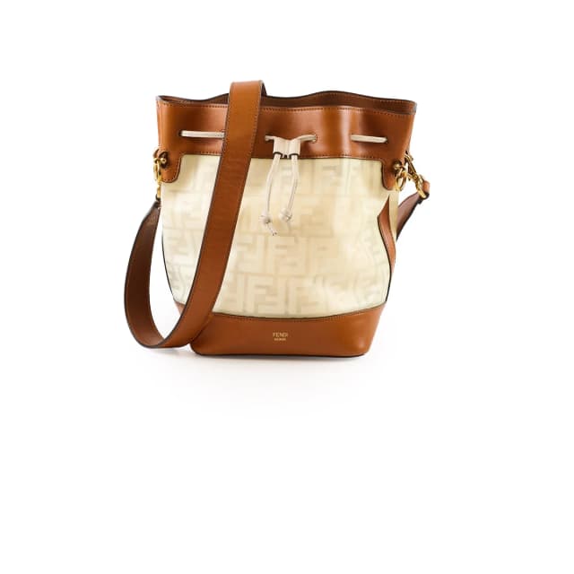 Fendi Grande Mon Tresor Bucket Zucca FF Monogram Bag White/Brown in Brown Leather from The Purse Affair, photo 1 of 1