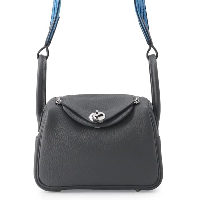 Hermès Handbag Lindy Mini Carbon Cavern Blue Hydra Silver Taurillon Clemence in Blue Clemence leather from The Reluxe, photo 1 of 1