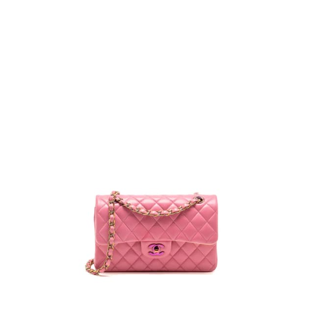 Chanel small classic double flap bag lambskin pink/yellow in Pink Lambskin from EMIER, photo 1 of 1