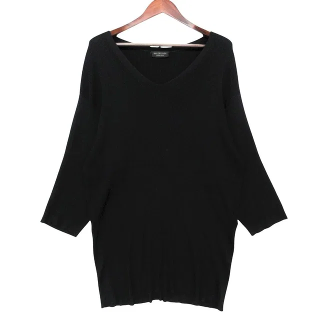 Balenciaga Dress Long Sleeve V-neck Silk Rib Knit Black LL in Black Silk from The Reluxe, photo 1 of 1
