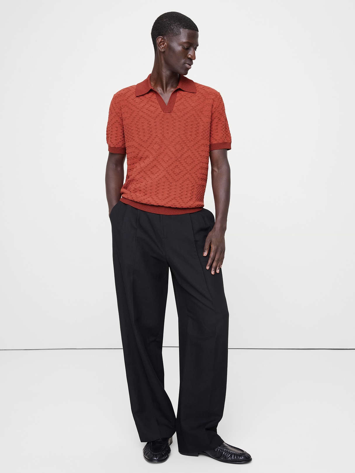 Banana Republic Linen-Cotton Blend Jacquard Polo in Jasper Red, image 1 of 1 from Banana Republic (Canada)