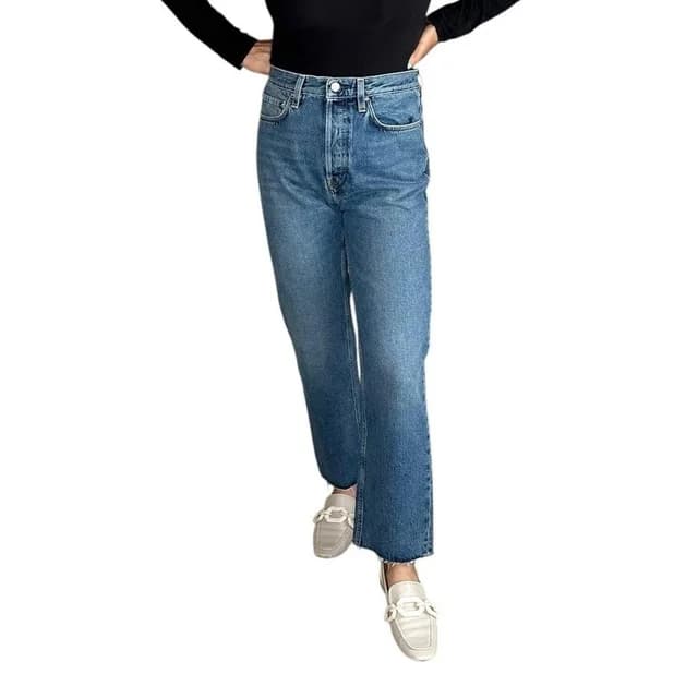 TOTEME Women's Straight leg Jeans - Blue - 27" in blue Denim from Depop, photo 1 of 1