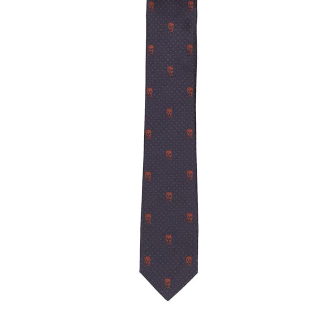 Alexander McQueen Men's Tie 5cm Skull Dot, Navy/Brown, image 1 of 1 from Cultstatus