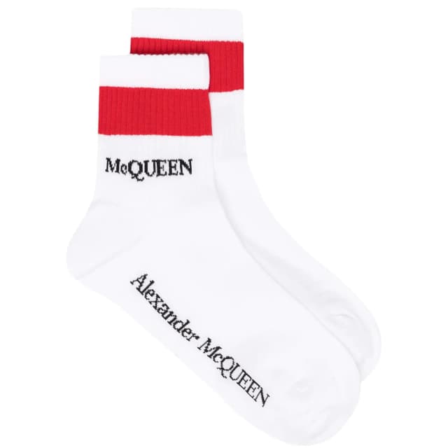 Alexander McQueen Red Stripe Sport Socks, White/Red, image 1 of 1 from Cultstatus