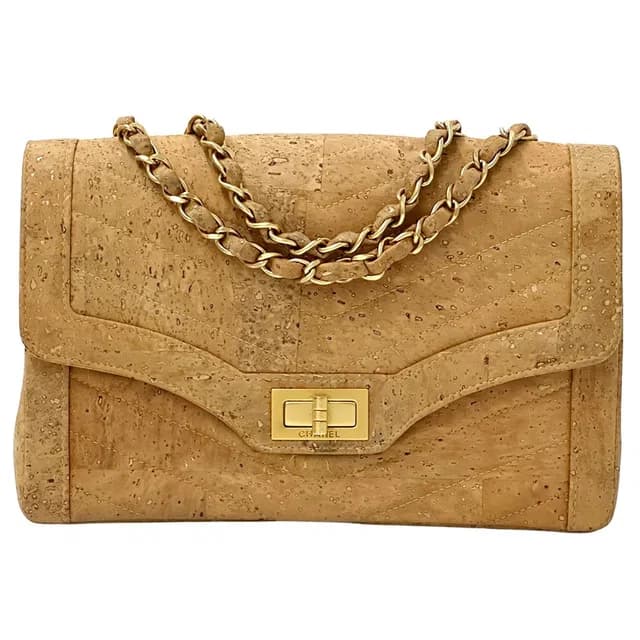 Chanel 2.55 She Blanc Shoulder Bag Cork Leather Beige Gold V-stitch Mademoiselle in White Leather from The Reluxe, photo 1 of 1