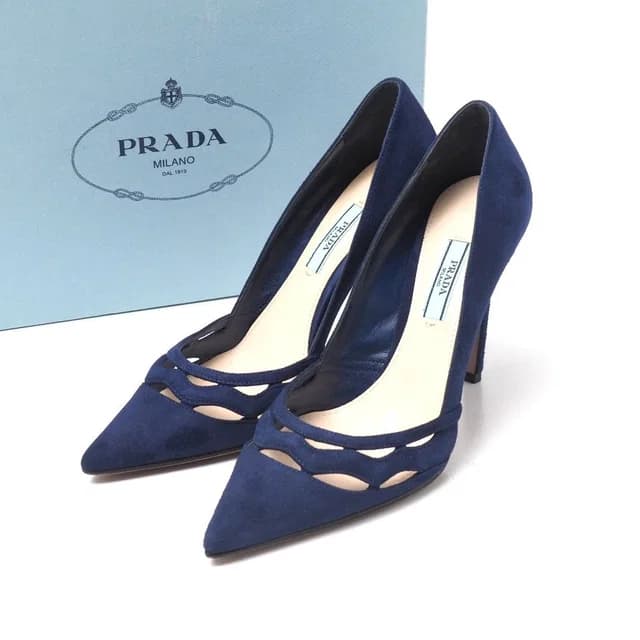 Prada Pumps Suede Cutout High Heels Pointed Toe Shoes 37.5 in Suede from The Reluxe, photo 1 of 1