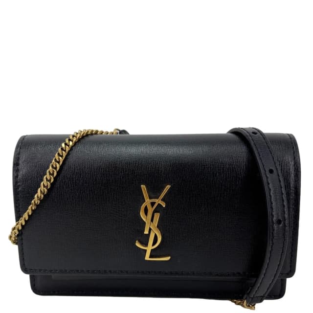 Saint Laurent Monogram Sunset Mini Leather Crossbody Bag Black in Black Leather from Dallas Designer Handbags, photo 1 of 1