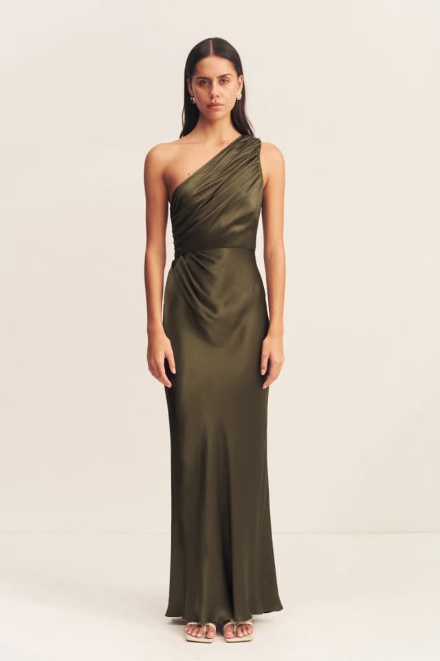 Shona Joy LA LUNE GATHERED ONE SHOULDER MAXI DRESS - FOREST, image 1 of 1 from Shona Joy