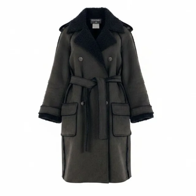 Chanel 06A Coco Buttons Cutoff Trench Coat Frayed Edge Dark Gray 38 in Grey from The Reluxe, photo 1 of 1