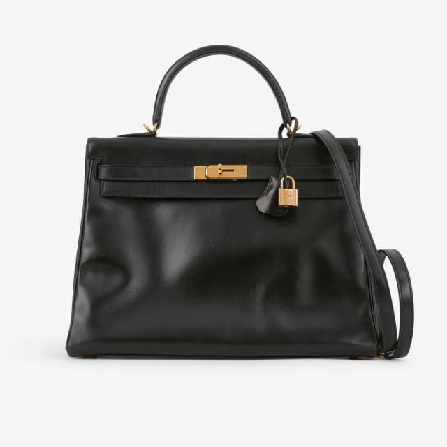 Hermès Vintage Kelly 35 - Black Box Calf Retourne | Gold Hardware in Black Box Calf leather from Bagista, photo 1 of 1