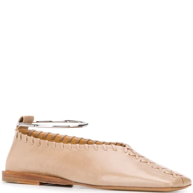 Jil Sander Whipstitch Square Toe Ballerina, Open Brown, image 1 of 1 from Cultstatus