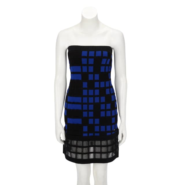 Chanel Check Intarsia Strapless Dress FR 38 in Black & Blue from Blue Spinach, photo 1 of 1