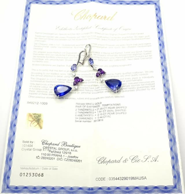 High Jewelry 18k Gold Diamond Tanzanite Amethyst Earrings Box Cert | Chopard | Buy at in Purple from Truefacet, photo 1 of 1