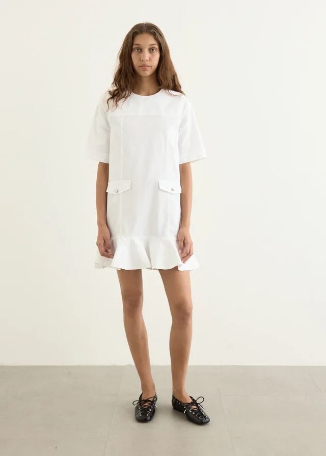 Ganni Stretch Cotton Mini Dress in Bright White, image 1 of 1 from Incu