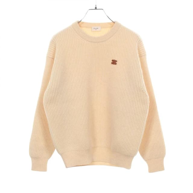 Celine Knit Triomphe Patch White Wool Crew Sweater in White Wool from The Reluxe, photo 1 of 1
